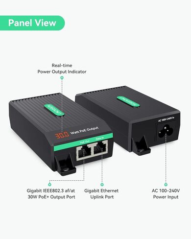 حاقن PoE+ بقدرة 30 وات مزود بشاشة LED للإشارة إلى خرج الطاقة ومحول POE عبر Coax EOC in Kuwait