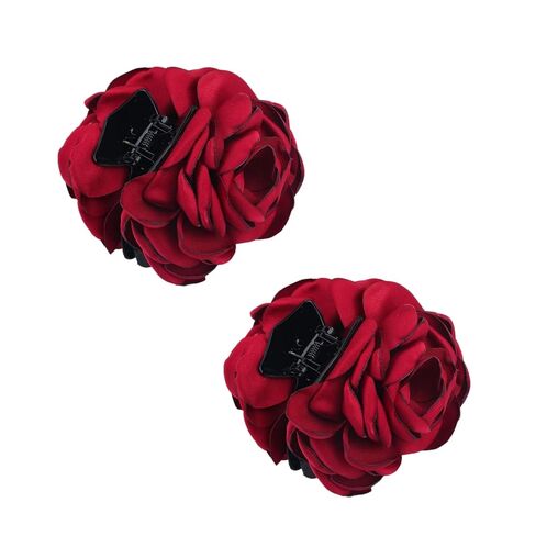 2Pcs Wine red Women Chiffon Rose Flower Jaw Clip, Floral Jaw Barrettes Grips Clamps Twist Hair Up Hair Claw Fancy Accessories for Women Girl in Kuwait