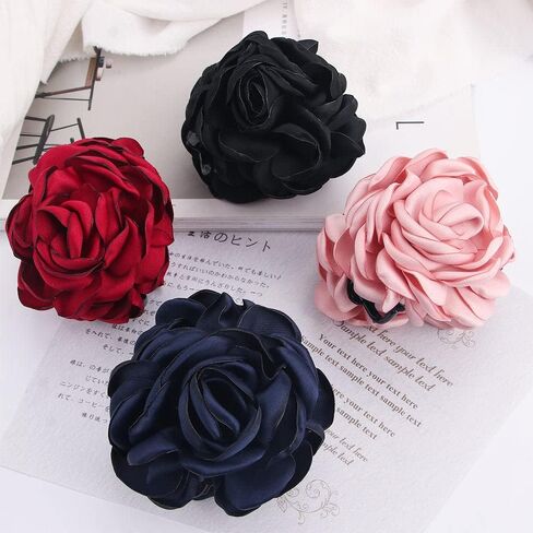 2Pcs Wine red Women Chiffon Rose Flower Jaw Clip, Floral Jaw Barrettes Grips Clamps Twist Hair Up Hair Claw Fancy Accessories for Women Girl in Kuwait