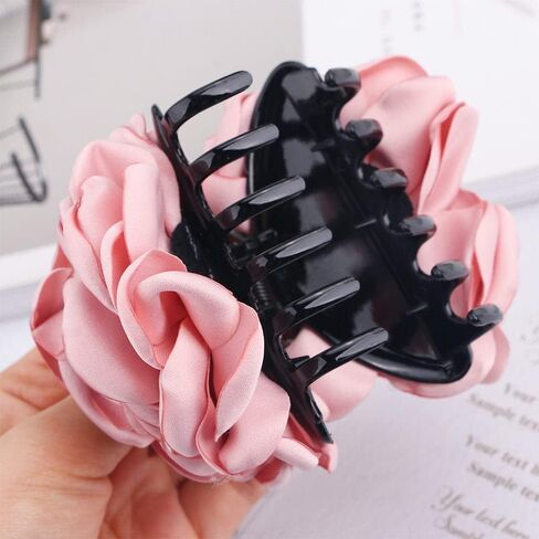 2Pcs Wine red Women Chiffon Rose Flower Jaw Clip, Floral Jaw Barrettes Grips Clamps Twist Hair Up Hair Claw Fancy Accessories for Women Girl in Kuwait