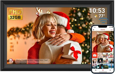 إطار صور رقمي SSAWiFiFRAME مقاس 10.1 بوصة إطار صور ذكي WiFi، شاشة لمس 1280 * 800 IPS تدور تلقائيًا، ذاكرة مدمجة 32 جيجابايت، 50 صورة / مشاركة فيديو 200 ميجابايت عبر تطبيق مجاني، هدية للنساء/الأم in Kuwait