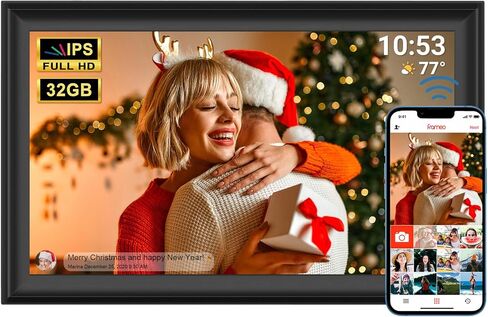 إطار صور رقمي FRAMEO 10.1 بوصة واي فاي 32 جيجابايت HD IPS شاشة تعمل باللمس إطار صورة رقمي قابل للتوسيع عبر USB أو بطاقة SD، إعداد سهل ومشاركة الصور أو الفيديو عبر تطبيق Frameo، هدية للنساء/الأم in Kuwait