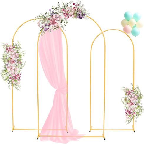 Toodour قوس خلفية الوقوف 7.2FT، 6FT مجموعة من 2 الذهب معدن الزفاف بالون القوس الوقوف لعيد ميلاد الذكرى السنوية التخرج حفل الافتتاح مراسم عيد الميلاد السنة الجديدة ديكورات الحديقة in Kuwait