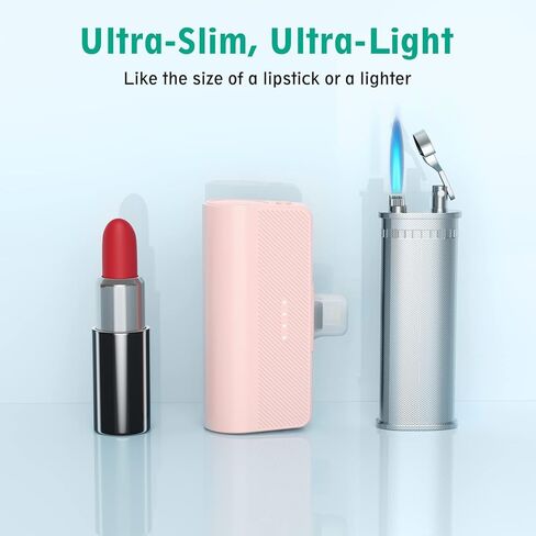 KKD Portable Charger for iPhone, Built-in MFi Certified Plug, 5000mAh Small Portable Phone Charger Power Bank for iPhone 14/13/12/11/XR/X/SE/8/7/6/6s/Pro Max/Plus,iPad,Pink in Saudi Arabia