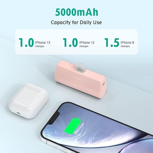 KKD Portable Charger for iPhone, Built-in MFi Certified Plug, 5000mAh Small Portable Phone Charger Power Bank for iPhone 14/13/12/11/XR/X/SE/8/7/6/6s/Pro Max/Plus,iPad,Pink in Saudi Arabia