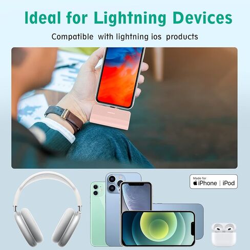 KKD Portable Charger for iPhone, Built-in MFi Certified Plug, 5000mAh Small Portable Phone Charger Power Bank for iPhone 14/13/12/11/XR/X/SE/8/7/6/6s/Pro Max/Plus,iPad,Pink in Saudi Arabia