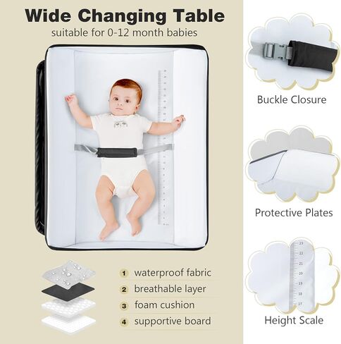 INFANS Baby Changing Table, Folding Diaper Station Portable Nursery Organizer with Safety Belt and Large Storage Racks for Newborn Baby and Infant (Black) in Saudi Arabia