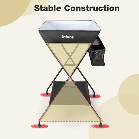 INFANS Baby Changing Table, Folding Diaper Station Portable Nursery Organizer with Safety Belt and Large Storage Racks for Newborn Baby and Infant (Black) in Saudi Arabia