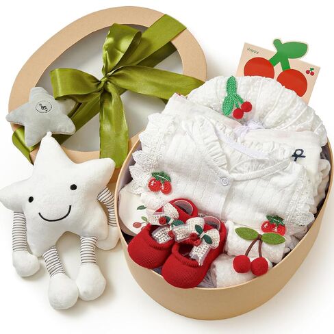Golray Cherry Baby Shower Gifts for Girls, Baby Girl Gifts Baskets with Musical Plush Toy, Blanket/Bodysuit Set, New Born Essential Stuff, Gender Reveal Ideas Infant New Born Baby Girls Gift Basket in Saudi Arabia