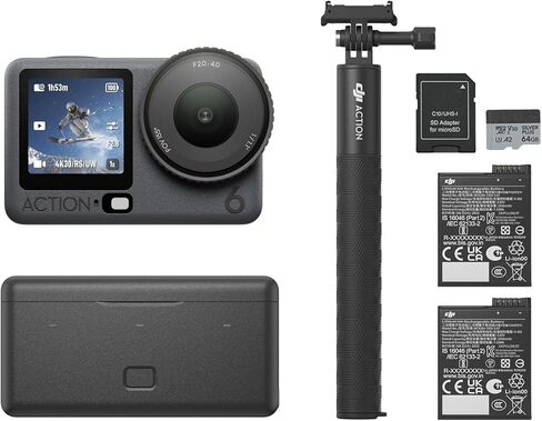 DJI JI Osmo Action 6 Essential Combo,with 58 Piece Accessory Kit and 2 Extra Batteries + 64GB Card - Waterproof Action Camera with 1/1.3" Sensor, 4K/120fps Video, Action Camera 4K Ideal for Sports in Saudi Arabia