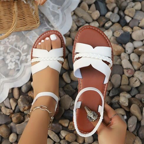 Women's Flat Sandals Comfortable Woven Strap Casual Summer Shoes Walking Flat Sandal in Kuwait