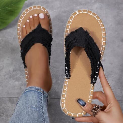 Women Summer Flat-Soled Woven Flip-Flop Fisherman Shoes, Bohemian Outdoor Sandals in Kuwait