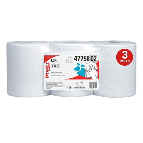 قماش تنظيف متوسط ​​الحجم WypAll General Clean L20 (47758)، بكرات سحب مركزية، بيضاء، طبقتين، 3 لفات، 550 منديل/لفة in Saudi Arabia
