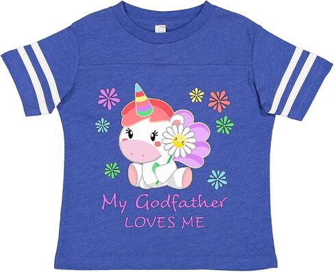 تي شيرت Inktastic My Godfather Loves Me - تي شيرت لطيف للأطفال الصغار على شكل وحيد القرن in Kuwait