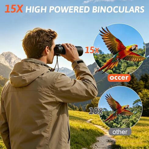 Occer 15x42 Binoculars for Adults High Powered - Large View HD Binoculars with Clear Low Light Vision - Lightweight Hunting Binoculars for Bird Watching Travel Cruise Hiking Sports - Black in Kuwait