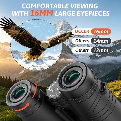 Occer 15x42 Binoculars for Adults High Powered - Large View HD Binoculars with Clear Low Light Vision - Lightweight Hunting Binoculars for Bird Watching Travel Cruise Hiking Sports - Black in Kuwait