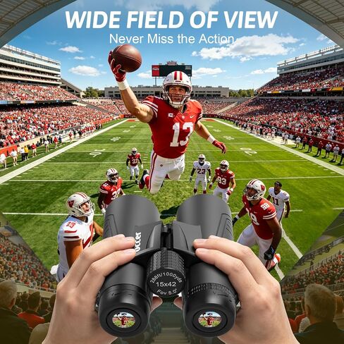 Occer 15x42 Binoculars for Adults High Powered - Large View HD Binoculars with Clear Low Light Vision - Lightweight Hunting Binoculars for Bird Watching Travel Cruise Hiking Sports - Black in Kuwait
