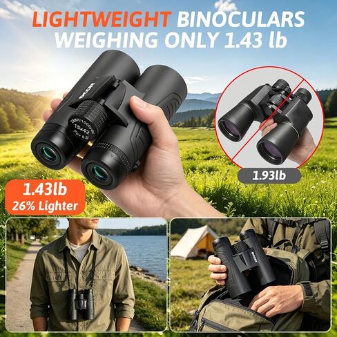 Occer 15x42 Binoculars for Adults High Powered - Large View HD Binoculars with Clear Low Light Vision - Lightweight Hunting Binoculars for Bird Watching Travel Cruise Hiking Sports - Black in Kuwait