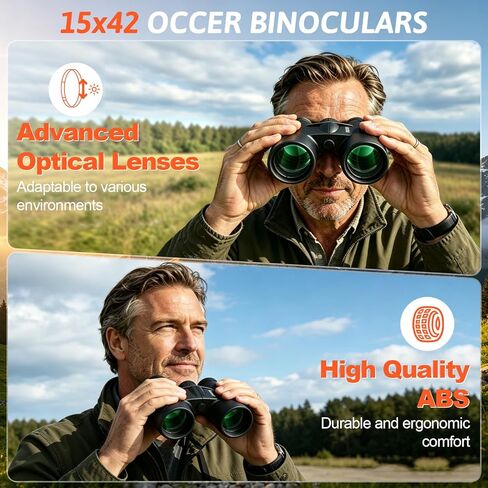 Occer 15x42 Binoculars for Adults High Powered - Large View HD Binoculars with Clear Low Light Vision - Lightweight Hunting Binoculars for Bird Watching Travel Cruise Hiking Sports - Black in Kuwait