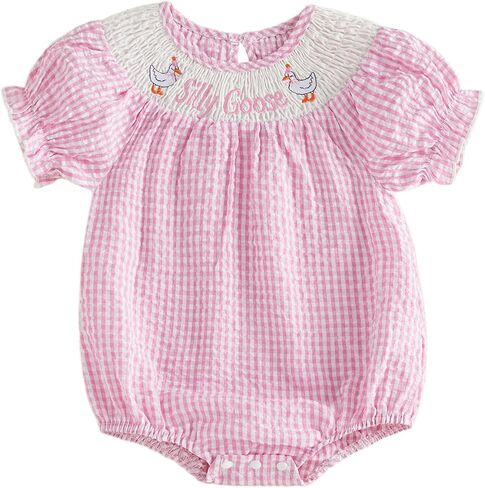 Baby Girl First Birthday Outfit Silly Goose Bubble Romper Birthday Girl Smocked Onesie Cute Summer Cake Smash Outfit in Kuwait