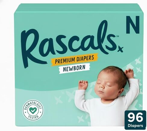 Rascal + Friends New~Born Premium Diapers, Size N, 96 Count, (Pack of 1) (Packaging May Vary) in Kuwait