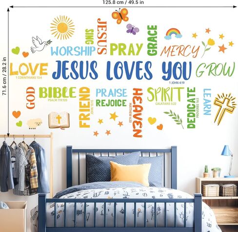 ملصقات جدارية من DECOWALL Jesus Loves You - ملصقات حائط آية من الكتاب المقدس المسيحي لغرفة نوم الأطفال، والحضانة، ومدرسة الأحد والفصول الدراسية، وفن جداري إيماني قابل للتقشير واللصق، ومدرسة الكتاب المقدس (DS9-8096) in Kuwait