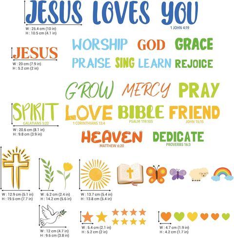 ملصقات جدارية من DECOWALL Jesus Loves You - ملصقات حائط آية من الكتاب المقدس المسيحي لغرفة نوم الأطفال، والحضانة، ومدرسة الأحد والفصول الدراسية، وفن جداري إيماني قابل للتقشير واللصق، ومدرسة الكتاب المقدس (DS9-8096) in Kuwait