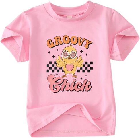 CM C&M WODRO Toddler Baby Girl Easter Groovy Chick Shirt Kids Cute Glasses Chicken Checkered T-Shirt Short Sleeve Tee Tops in Saudi Arabia