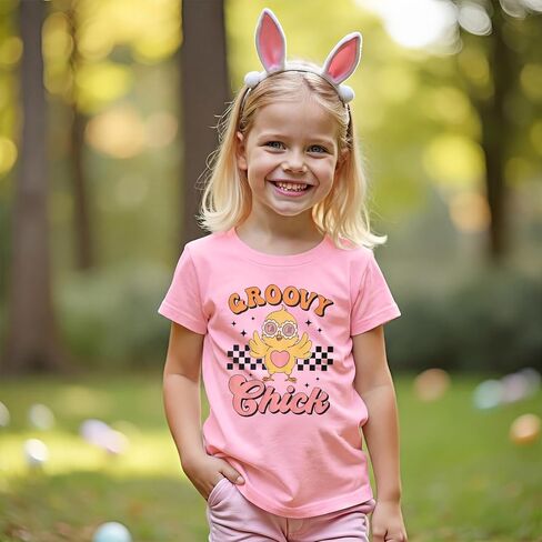 CM C&M WODRO Toddler Baby Girl Easter Groovy Chick Shirt Kids Cute Glasses Chicken Checkered T-Shirt Short Sleeve Tee Tops in Saudi Arabia