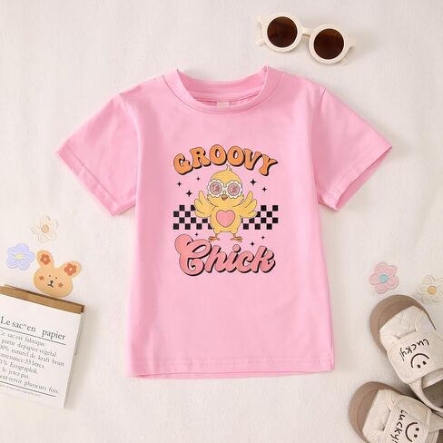 CM C&M WODRO Toddler Baby Girl Easter Groovy Chick Shirt Kids Cute Glasses Chicken Checkered T-Shirt Short Sleeve Tee Tops in Saudi Arabia