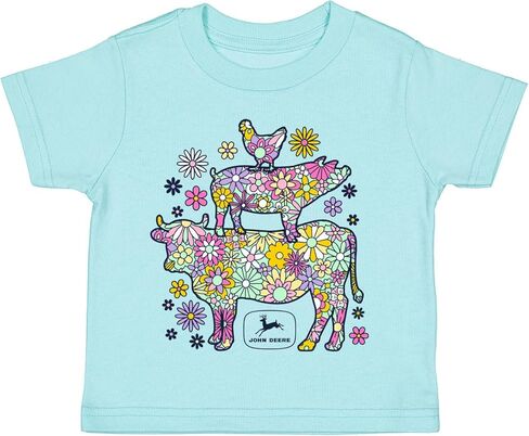 John Deere Infant Girls Funky Animal Stack Short Sleeve Tshirt in Chill Blue in Kuwait