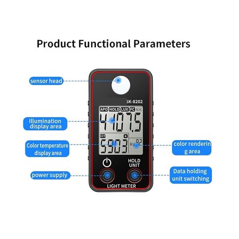 High Precise Illuminance Meter Color Temperature Meter 0.5-300000 LUX LED Illumination Test Meter Photographic Luminance Measure(SK-8202) in Saudi Arabia