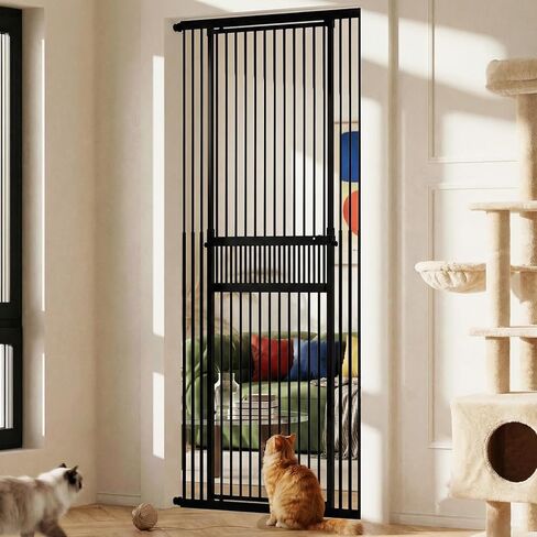 بوابة قطط طويلة جدًا من Gardner Pet بارتفاع 49 بوصة - 86 بوصة ارتفاع قابل للتعديل، بوابة طويلة للحيوانات الأليفة للمداخل/الممرات مع بوابة أطفال بعرض 27.5 بوصة - 37 بوصة قابلة للتعديل مع 4 مجموعات تمديد، بدون تثبيت بالضغط على الحفر (أسود) in Kuwait