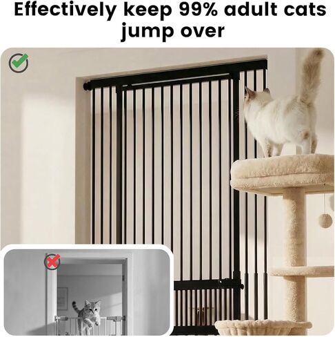 بوابة قطط طويلة جدًا من Gardner Pet بارتفاع 49 بوصة - 86 بوصة ارتفاع قابل للتعديل، بوابة طويلة للحيوانات الأليفة للمداخل/الممرات مع بوابة أطفال بعرض 27.5 بوصة - 37 بوصة قابلة للتعديل مع 4 مجموعات تمديد، بدون تثبيت بالضغط على الحفر (أسود) in Kuwait