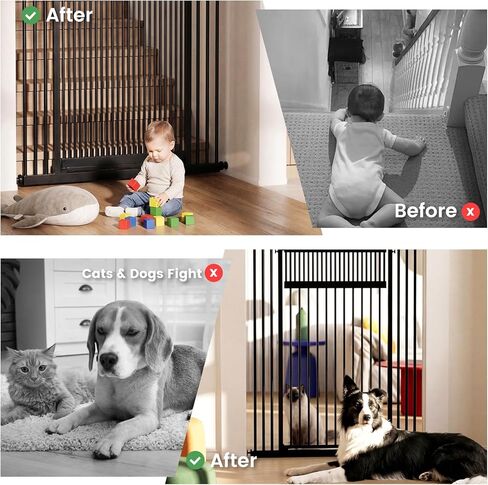بوابة قطط طويلة جدًا من Gardner Pet بارتفاع 49 بوصة - 86 بوصة ارتفاع قابل للتعديل، بوابة طويلة للحيوانات الأليفة للمداخل/الممرات مع بوابة أطفال بعرض 27.5 بوصة - 37 بوصة قابلة للتعديل مع 4 مجموعات تمديد، بدون تثبيت بالضغط على الحفر (أسود) in Kuwait