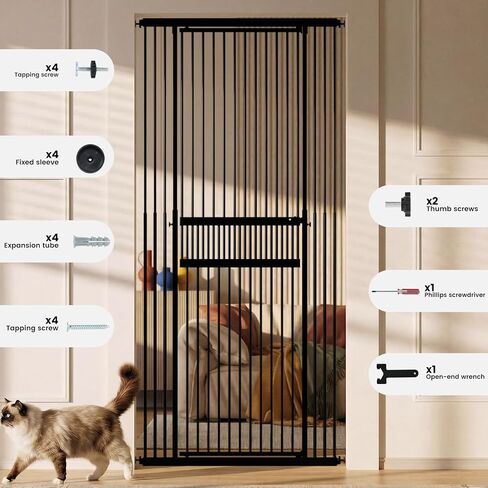 بوابة قطط طويلة جدًا من Gardner Pet بارتفاع 49 بوصة - 86 بوصة ارتفاع قابل للتعديل، بوابة طويلة للحيوانات الأليفة للمداخل/الممرات مع بوابة أطفال بعرض 27.5 بوصة - 37 بوصة قابلة للتعديل مع 4 مجموعات تمديد، بدون تثبيت بالضغط على الحفر (أسود) in Kuwait