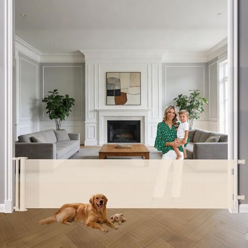 33" Tall X 140" Extra Wide Baby Gate Wall Mount Retractable Dog Gates for Doorways Extra Wide Baby Gates for Large Openings 11.67Ft Outdoor Pet Gate Indoor Dog Fence One-Hand Easy Operation, Gray in Saudi Arabia