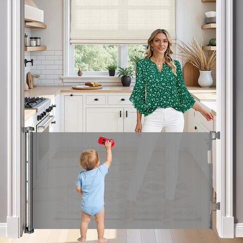 33" Tall X 140" Extra Wide Baby Gate Wall Mount Retractable Dog Gates for Doorways Extra Wide Baby Gates for Large Openings 11.67Ft Outdoor Pet Gate Indoor Dog Fence One-Hand Easy Operation, Gray in Saudi Arabia