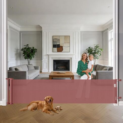 33" Tall X 140" Extra Wide Baby Gate Wall Mount Retractable Dog Gates for Doorways Extra Wide Baby Gates for Large Openings 11.67Ft Outdoor Pet Gate Indoor Dog Fence One-Hand Easy Operation, Gray in Saudi Arabia