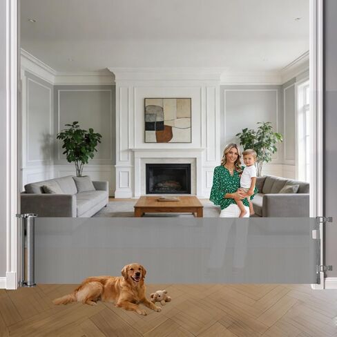 33" Tall X 140" Extra Wide Baby Gate Wall Mount Retractable Dog Gates for Doorways Extra Wide Baby Gates for Large Openings 11.67Ft Outdoor Pet Gate Indoor Dog Fence One-Hand Easy Operation, Gray in Saudi Arabia