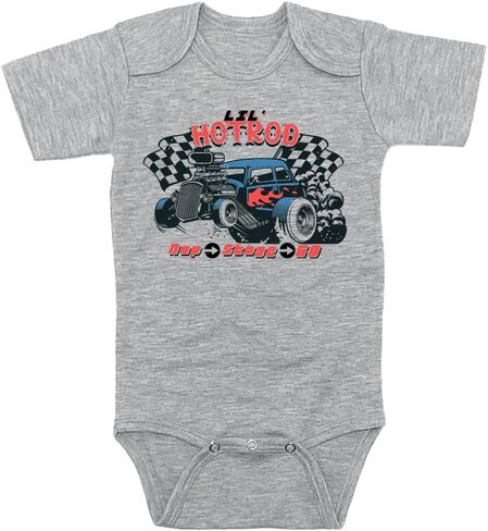 Lil' Hotrod Baby Bodysuit, Gray, Short Sleeve, Infant bodysuit with Hot Rod Car Graphic in Kuwait