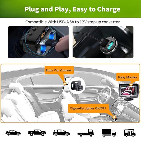 سلك محول طاقة USB 12 فولت من LONNKY مع مفتاح مضمّن لكاميرا سيارة الأطفال Luckview، وشاشة Furrion FOS07TADS Vision S، وكابل تعزيز محول 5 فولت إلى تيار مستمر 12 فولت in Kuwait