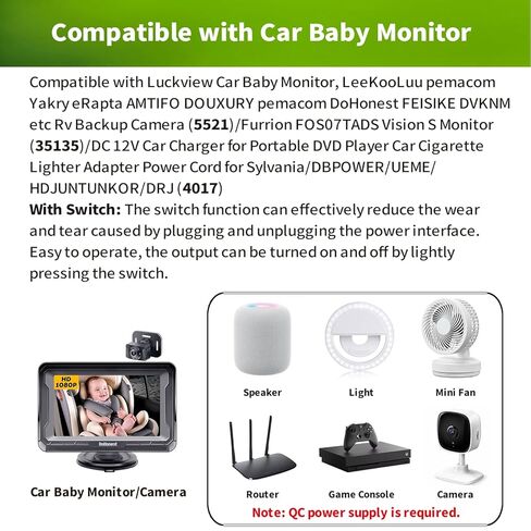 سلك محول طاقة USB 12 فولت من LONNKY مع مفتاح مضمّن لكاميرا سيارة الأطفال Luckview، وشاشة Furrion FOS07TADS Vision S، وكابل تعزيز محول 5 فولت إلى تيار مستمر 12 فولت in Kuwait