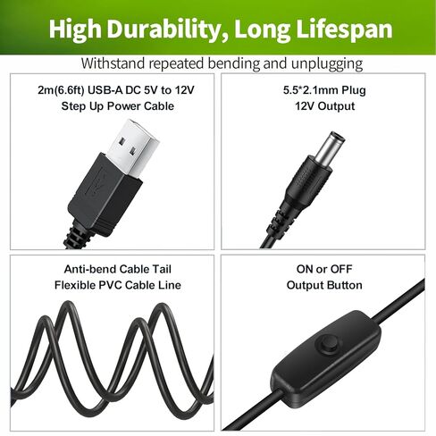 سلك محول طاقة USB 12 فولت من LONNKY مع مفتاح مضمّن لكاميرا سيارة الأطفال Luckview، وشاشة Furrion FOS07TADS Vision S، وكابل تعزيز محول 5 فولت إلى تيار مستمر 12 فولت in Kuwait