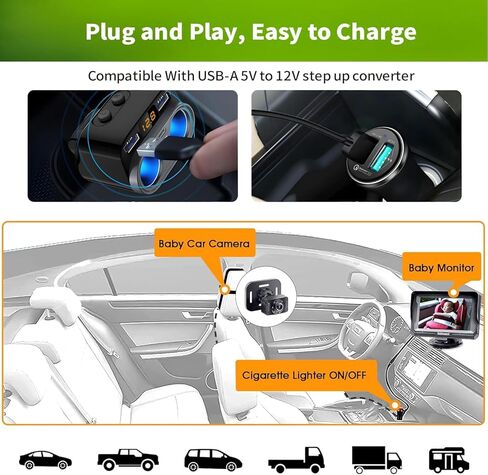 كابل شاحن USB LONNKY 12 فولت مع مفتاح مضمن وموصلات 35135/4017 لكاميرا سيارة الأطفال Luckview / شاشة Furrion FOS07TADS Vision S، كابل تعزيز محول 5 فولت إلى تيار مستمر 12 فولت (6.6 قدم، عبوتان) in Kuwait