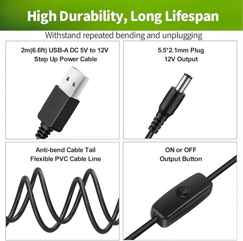 كابل شاحن USB LONNKY 12 فولت مع مفتاح مضمن وموصلات 35135/4017 لكاميرا سيارة الأطفال Luckview / شاشة Furrion FOS07TADS Vision S، كابل تعزيز محول 5 فولت إلى تيار مستمر 12 فولت (6.6 قدم، عبوتان) in Kuwait