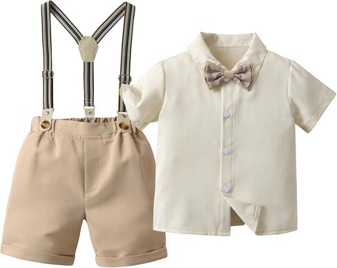 Boarnseorl Baby Boys Shorts Sets, Infant Shirt+Shorts+Bow Tie+Suspenders Outfits Suits in Saudi Arabia