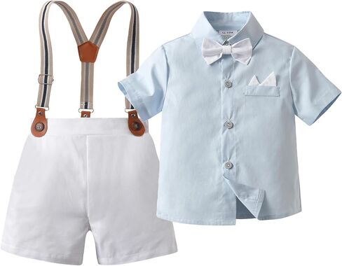 Boarnseorl Baby Boys Shorts Sets, Infant Shirt+Shorts+Bow Tie+Suspenders Outfits Suits in Kuwait