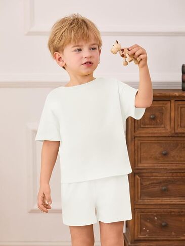 Haloumoning Toddler Baby Boy 2 Piece Outfits Kids Short Sleeve T-Shirts Elastic Waist Shorts Summer Clothing Sets 9M-8Y in Saudi Arabia