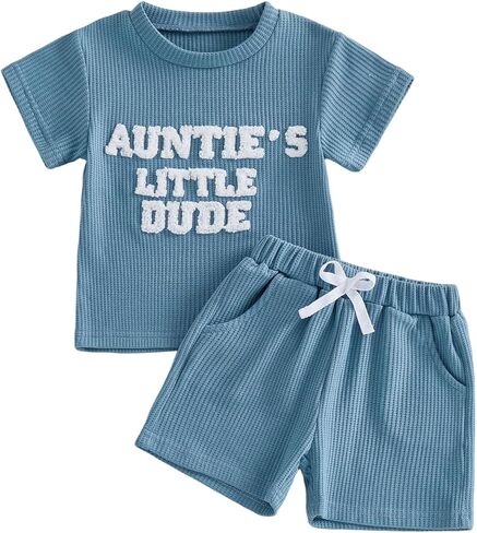 Toddler Baby Boy Clothes Letter Embroidery Waffle Short Sleeve T-Shirt Top Casual Shorts Set Summer 2 Piece Outfit in Saudi Arabia